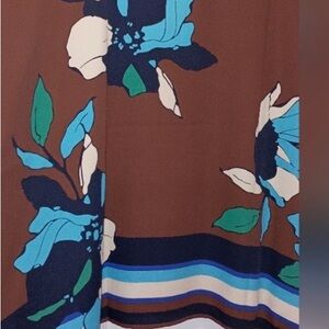 Chico's Coastal Air East West Poncho Brown Teal Floral